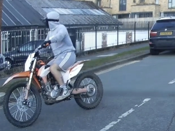 Footage of off road biker riding dangerously in Altrincham
